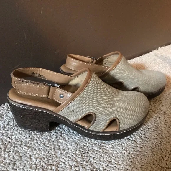 BOC Beige Canvas Backstrap Clog Mules, EUC, 36/6 - Picture 1 of 14